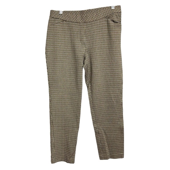 J. Jill Ponte Slim Leg Pants Size MP Black Brown Tan Gingham Stretch Casual - Picture 1 of 13